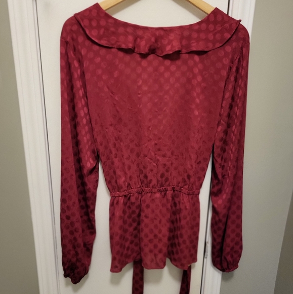 Max Studio Polka Dot V Neck Sheer Wrap Blouse XL Raspberry - Picture 4 of 7